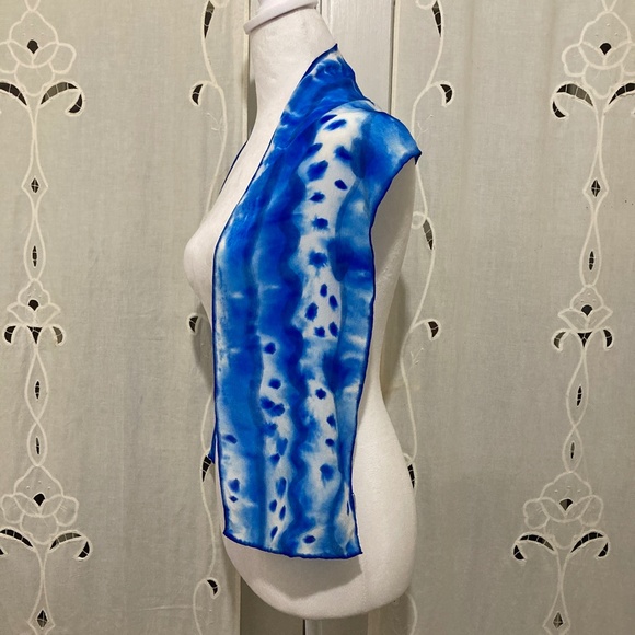 Hand Colored in California, 100% Silk Scarf, Vibrant Blues and White - Picture 6 of 9